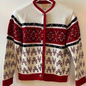 Vintage 1960s Columbia Knitwear Co Orlon Cardigan Sweater Colorful Fine Size L